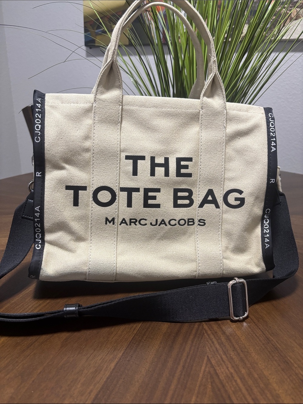 Marc Jacobs Beige Canvas Messenger Tote with Black Trim